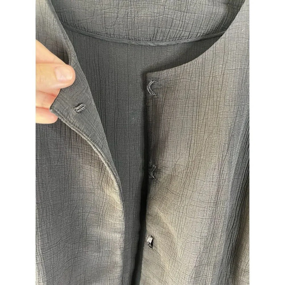 Eileen Fisher Black Silk Blend Textured Long Sleeve Open Front Jacket Medium - Picture 4 of 6